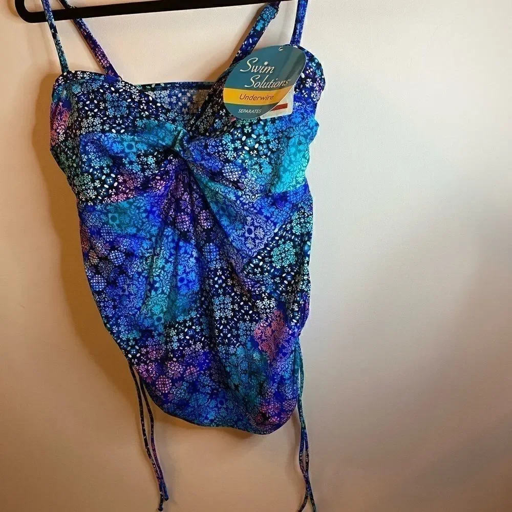 💦Swim solutions printed Ruched  tankini Top blue - Picture 7 of 7